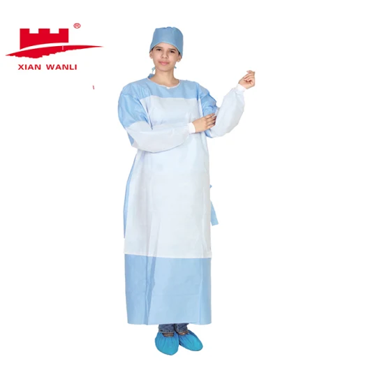 Suministros médicos bata médica SMS azul desechable bata de aislamiento bata quirúrgica para uso médico hospitalario