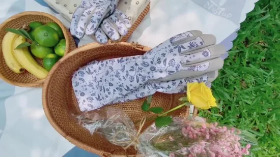 Guantes de jardinería con estampado de flores elegantes, trabajo de seguridad en el jardín, poda de rosas, guantes de jardín de cuero lavables a prueba de espinas